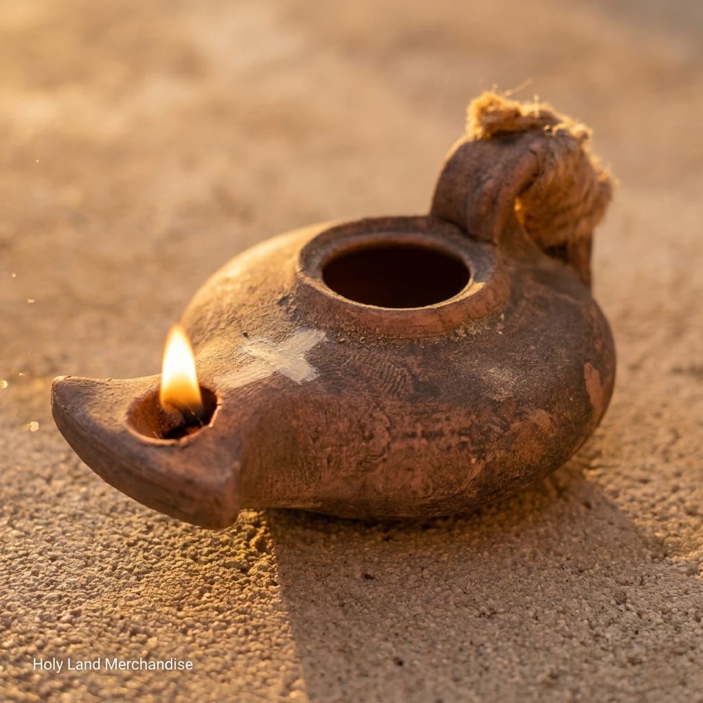 Hand Carved Clay Oil Lamp from Jerusalem – Engraved Cross, Biblical Pottery, Unique Christian Gift, Holy Land Handmade - Image 6