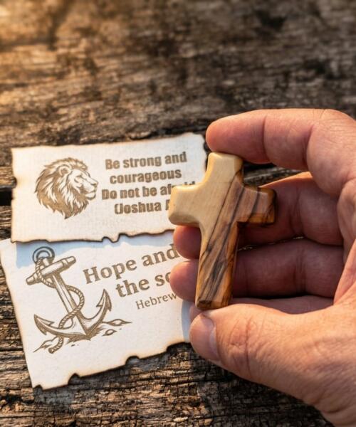 Bethlehem Engraved Olive Cross + Custom Scripture Card | Personalized Holding Cross | Holy Land Cross Set | Grief Cross Gift