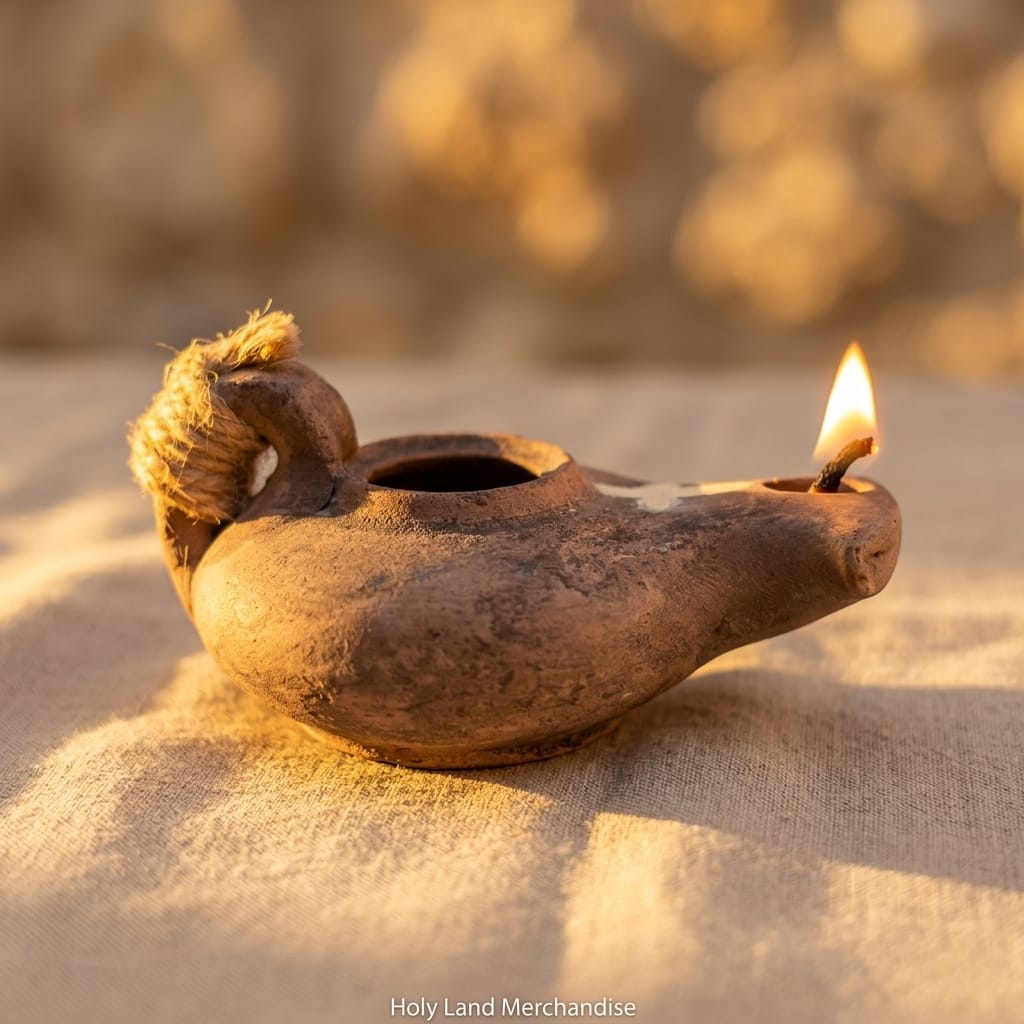 Hand Carved Clay Oil Lamp from Jerusalem – Engraved Cross, Biblical Pottery, Unique Christian Gift, Holy Land Handmade - Image 3