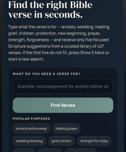 Bible Verse Finder HTML Tool, Interactive Scripture Search by Topic, 427 KJV Bible Verses, Prayer & Reflection Tool, Not a PDF