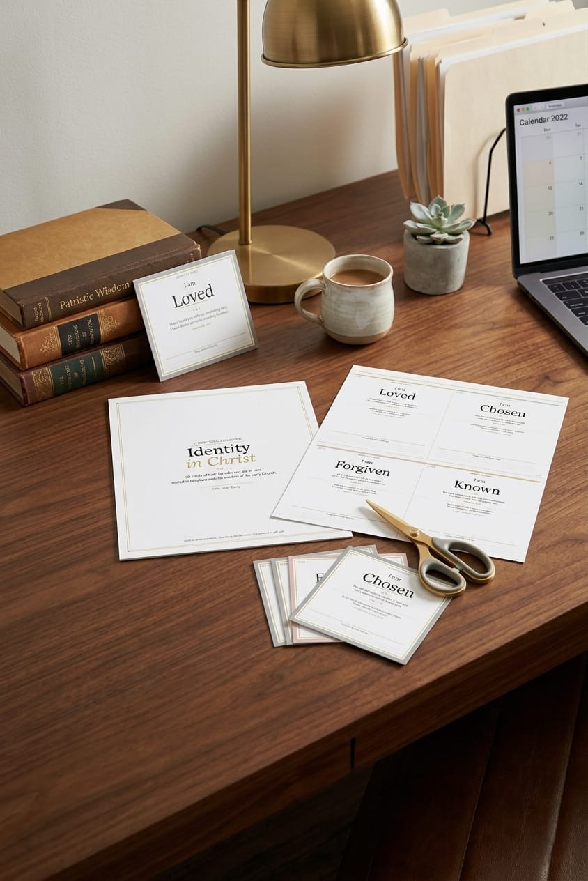 Identity in Christ Cards — 30 Printable Affirmation Cards with Scripture & Early Church Fathers Wisdom | Christian Wall Art PDF