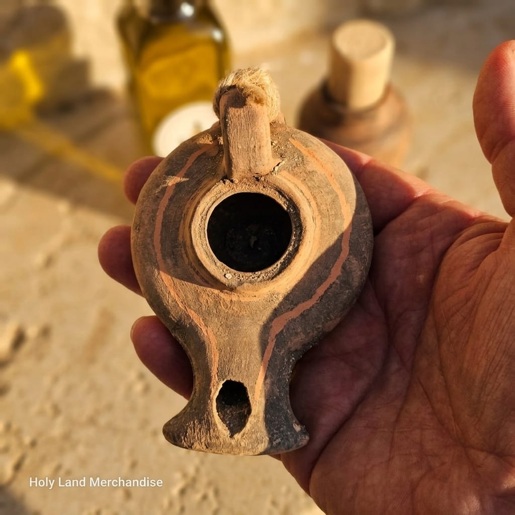Clay Oil Lamp Jerusalem | Holy Land Gift Set | Qumran Cave Jar + Cana Galilee Olive Oil | Biblical Christian Gift Handmade - Image 4