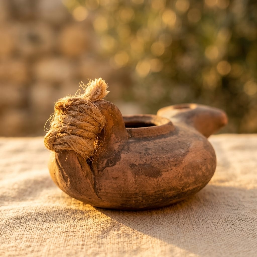 Hand Carved Clay Oil Lamp from Jerusalem – Engraved Cross, Biblical Pottery, Unique Christian Gift, Holy Land Handmade - Image 4