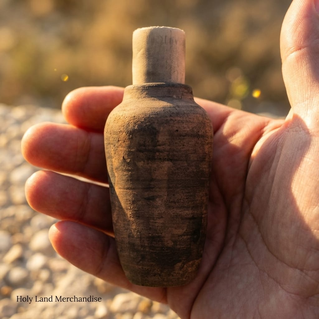 Clay Oil Lamp Jerusalem | Holy Land Gift Set | Qumran Cave Jar + Cana Galilee Olive Oil | Biblical Christian Gift Handmade - Image 5