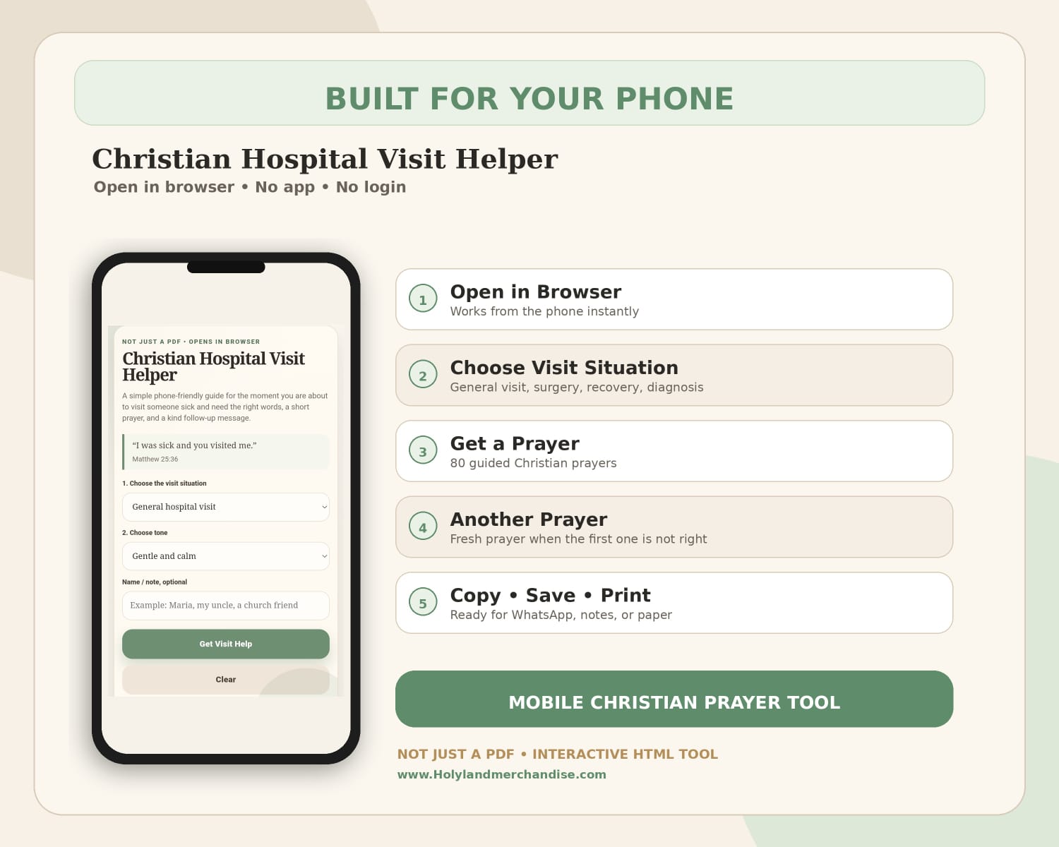 Christian Hospital Visit Helper HTML Tool, Get Well Prayer Generator, Surgery Recovery Prayers, What to Pray, Not Just PDF