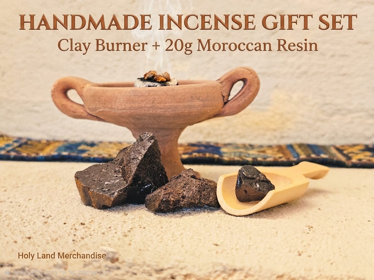 Beginner Resin Incense Kit, Small Handmade Clay Burner with 20g Moroccan Black Fasoukh, Charcoal Incense Holder Gift Set