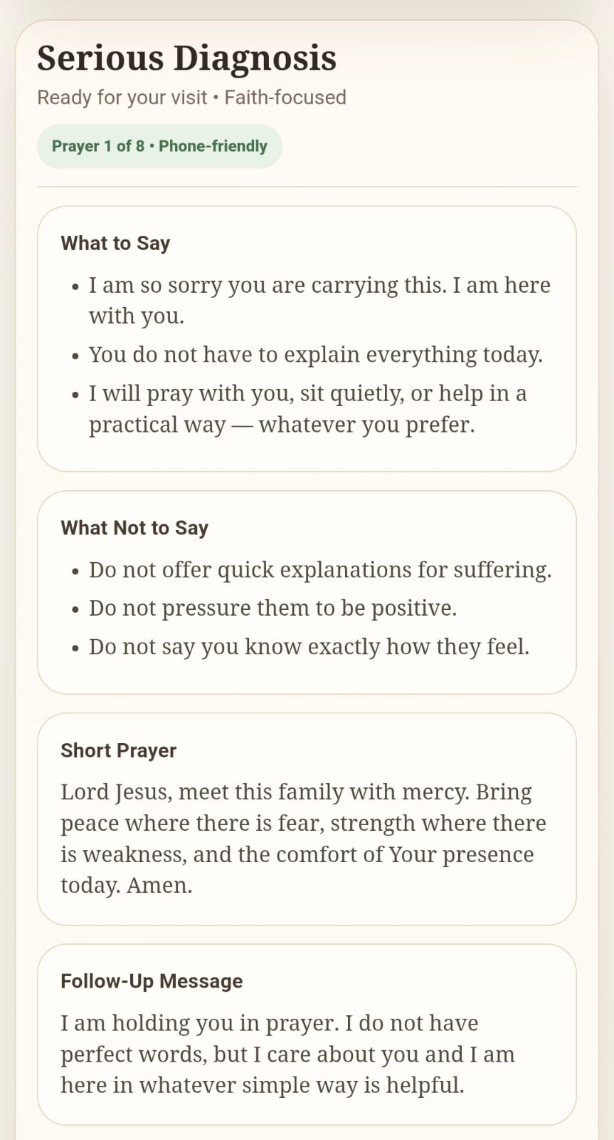 Christian Hospital Visit Helper HTML Tool, Get Well Prayer Generator, Surgery Recovery Prayers, What to Pray, Not Just PDF - Image 3