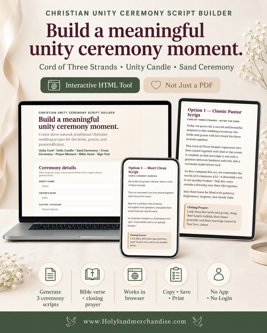 Christian Unity Ceremony Script Builder, Wedding Officiant Script, Cord of Three Strands, Unity Candle Sand Ceremony Wording - Image 2
