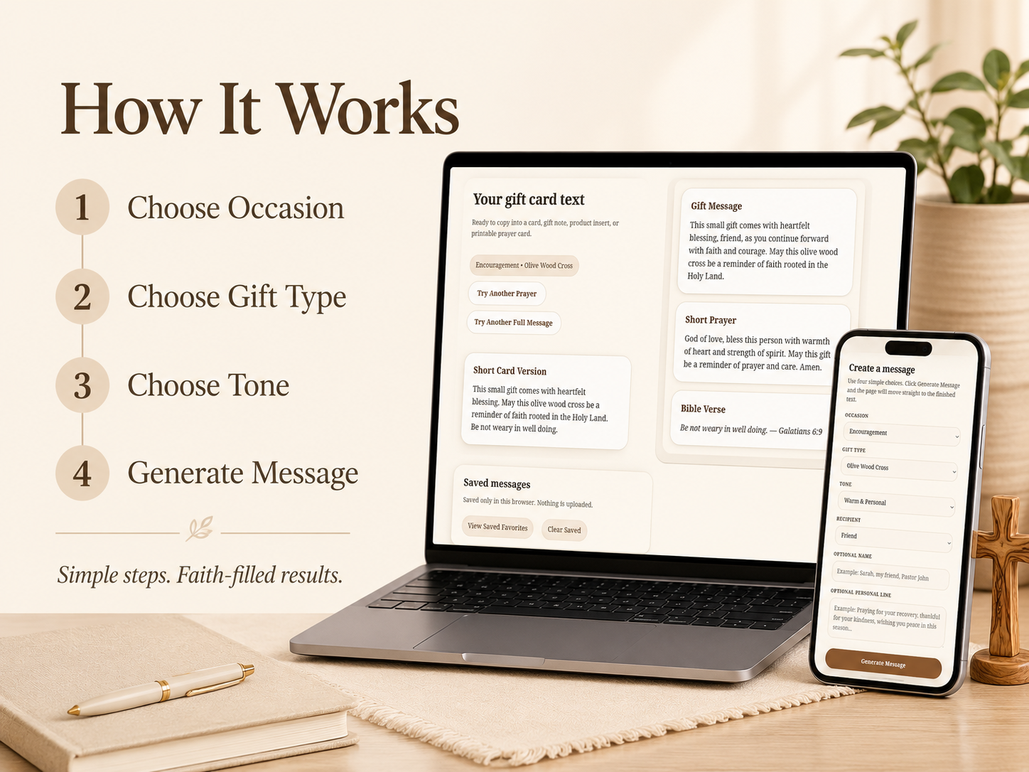 Christian Gift Message Generator, Prayer Card Text Tool, Bible Verse Gift Note, Religious Blessing Writer, Baptism Sympathy Encouragement Card - Image 2