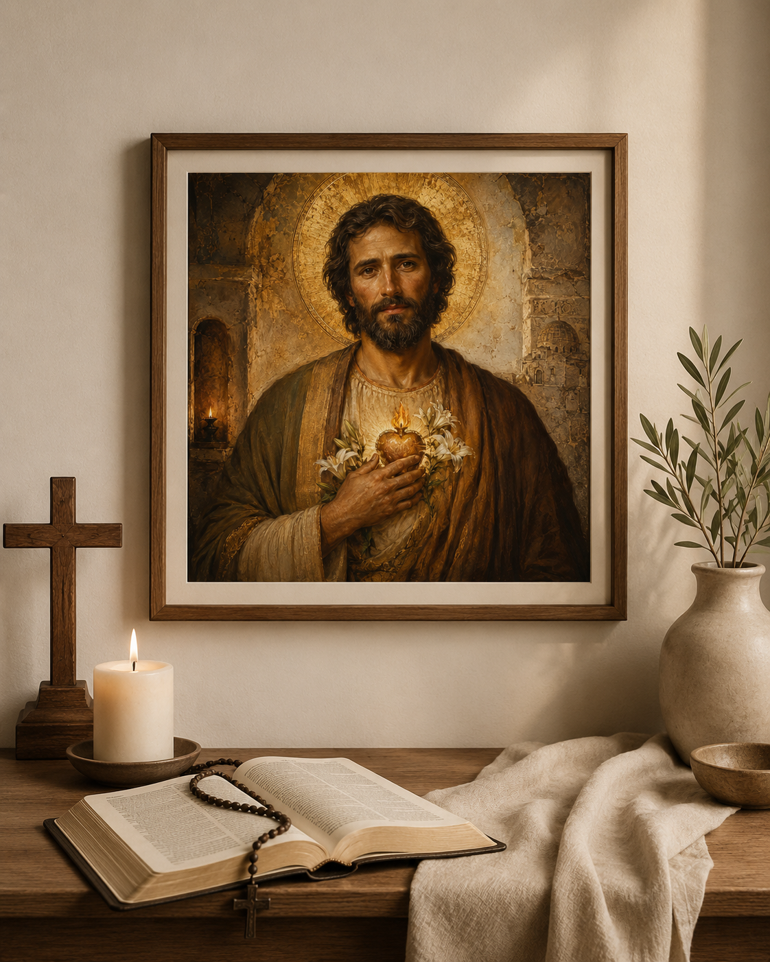 Most Chaste Heart of St Joseph Print, Catholic Wall Art Digital Download, Holy Family Sacred Hearts, Saint Joseph Devotional Portrait - Image 2