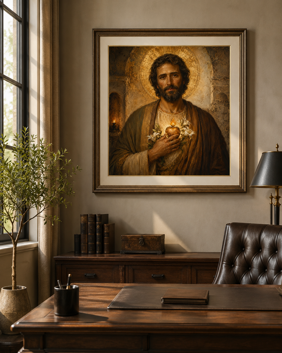 Most Chaste Heart of St Joseph Print, Catholic Wall Art Digital Download, Holy Family Sacred Hearts, Saint Joseph Devotional Portrait - Image 3