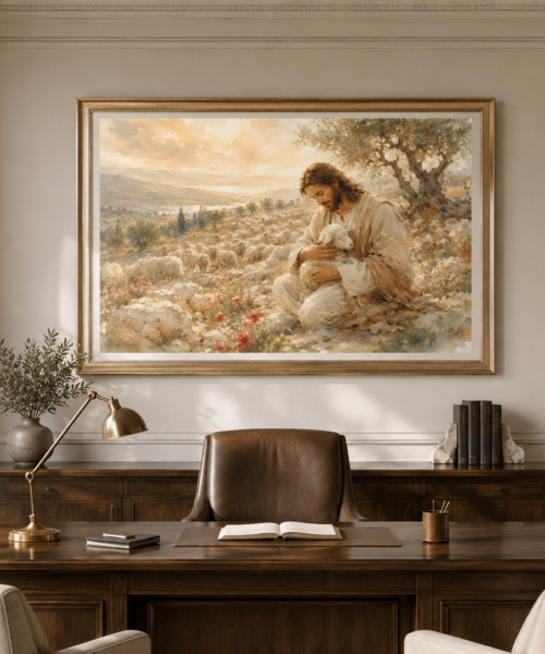 Good Shepherd Jesus Wall Art Print – Christian Home Decor, Lamb of God Watercolor, Bible Verse Gift, Holy Land Painting, Church Nursery Art