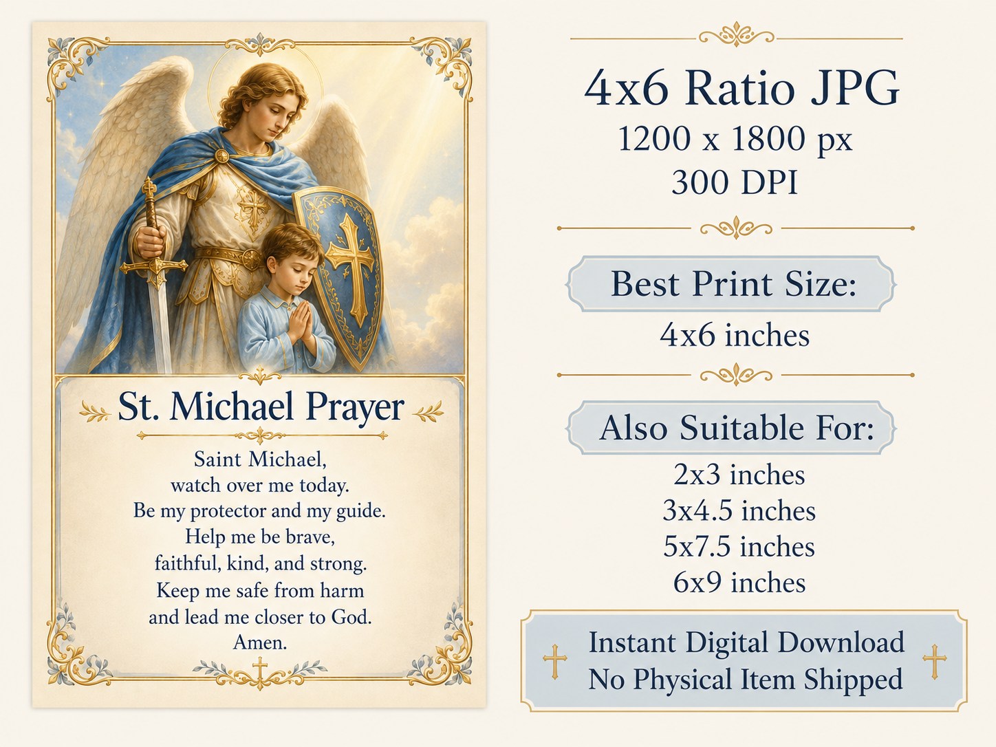 St Michael Prayer Card for Children, Catholic Kids Printable Prayer Card, Archangel Protection Prayer, 4x6 Saint Michael Holy Card Download - Image 4