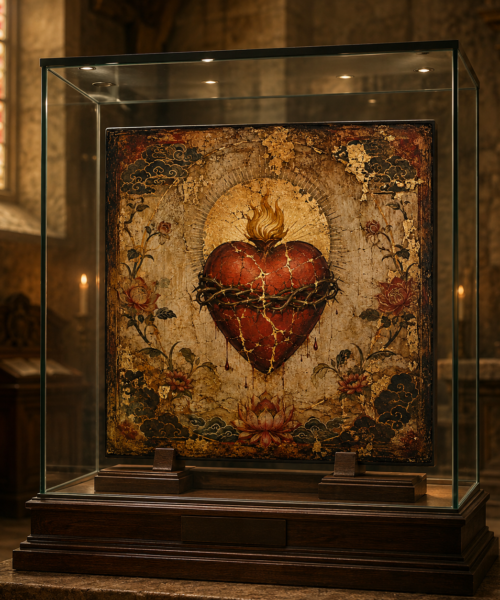 Kintsugi Sacred Heart of Jesus Print, Catholic Japanese Icon Wall Art, Gold Leaf Christian Digital Download, Sacred Heart Decor