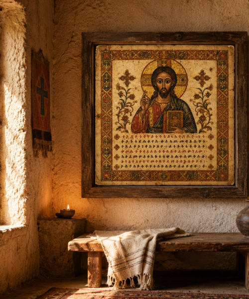 Ethiopian Christ Pantocrator Manuscript Print, Orthodox Jesus Icon Wall Art, Ancient Ge’ez Inspired Christian Printable Decor