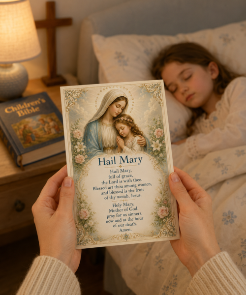 Hail Mary Prayer Card for Children, Catholic Kids Prayer Printable, First Communion Gift, Marian Holy Card, Sunday School Homeschool 4x6 JPG