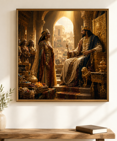 King Solomon and Queen of Sheba Wall Art, Biblical Jerusalem Print, Christian Old Testament Decor, Digital Download
