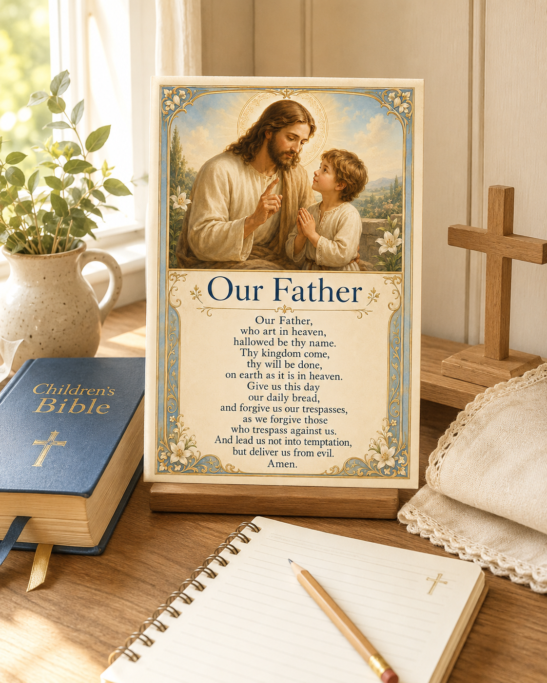 Our Father Prayer Card for Children, Catholic Kids Printable, Lord’s Prayer 4x6 JPG, First Communion Gift, Sunday School Prayer Card - Image 3