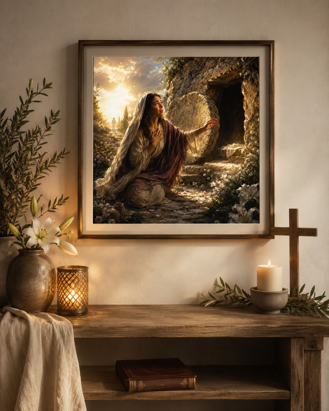 Mary Magdalene at the Garden Tomb Print, Empty Tomb Resurrection Wall Art, He Is Risen Christian Easter Art, Catholic Printable Decor - Image 4