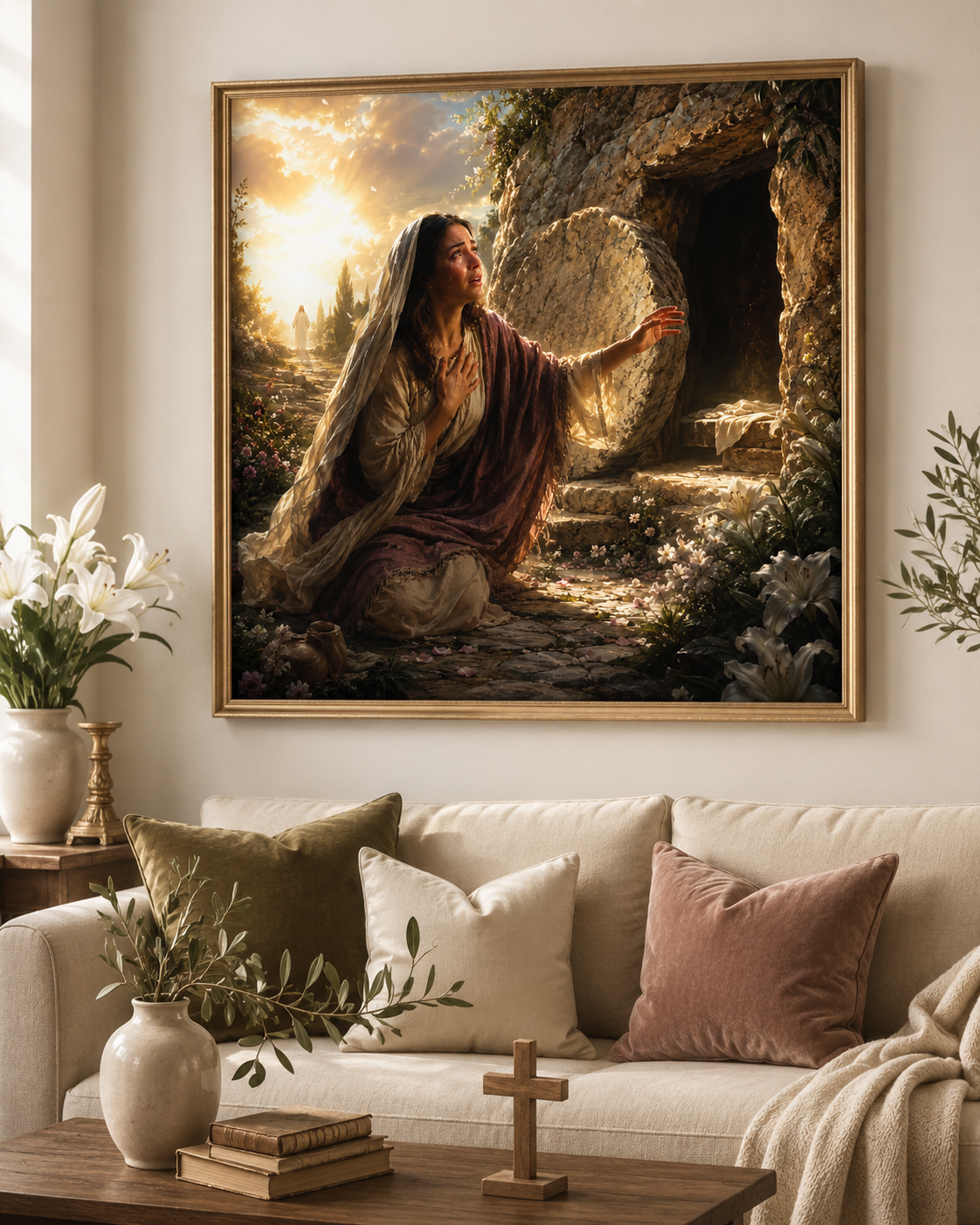 Mary Magdalene at the Garden Tomb Print, Empty Tomb Resurrection Wall Art, He Is Risen Christian Easter Art, Catholic Printable Decor - Image 5