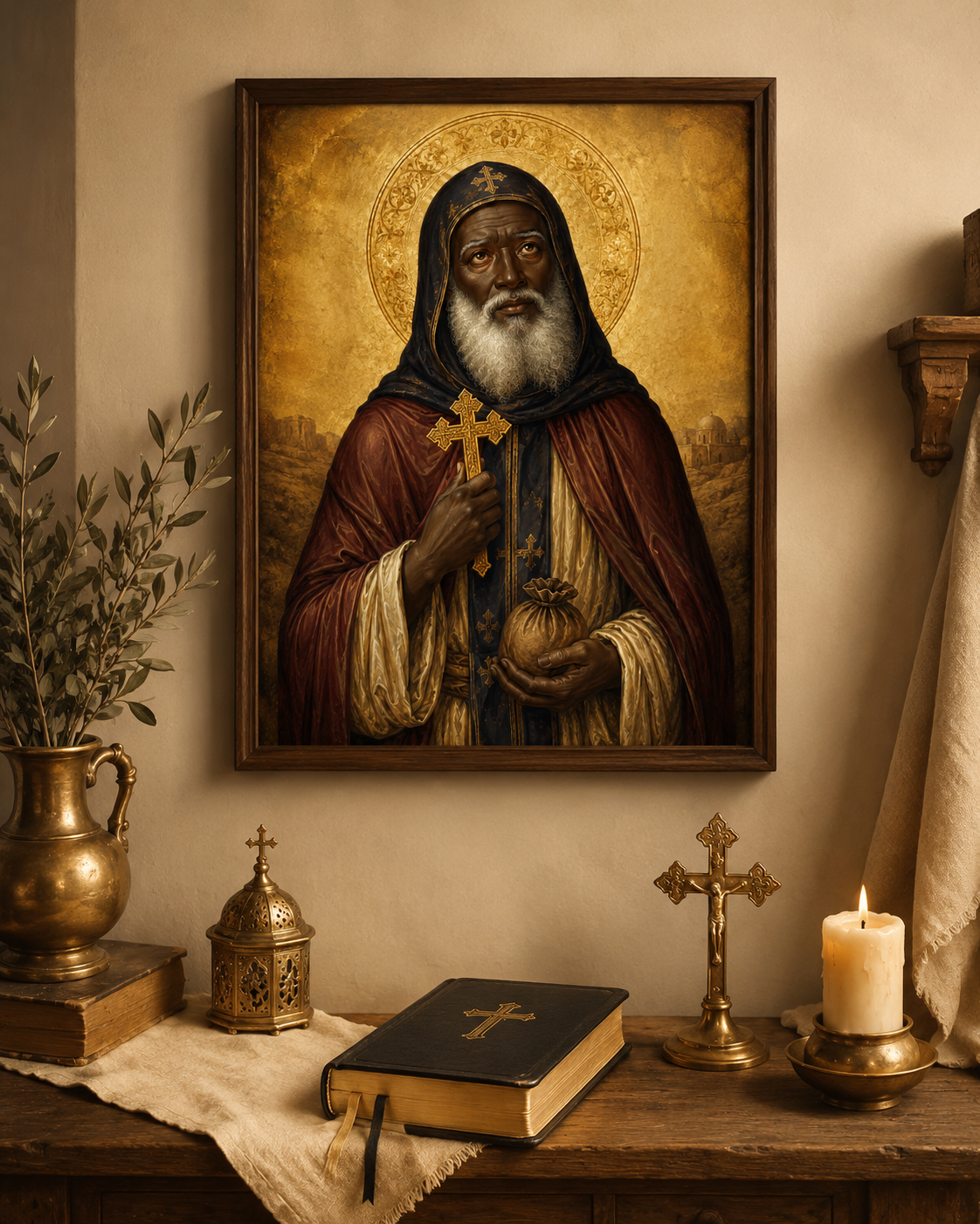 St Moses the Black Icon Printable, Orthodox Coptic Wall Art, Moses the Ethiopian, Desert Father Christian Digital Download - Image 2