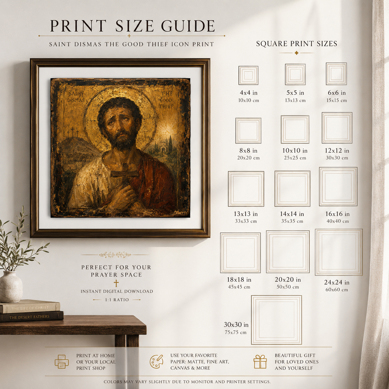 Saint Dismas Icon JPG, Good Thief Catholic Wall Art, Ancient Monastery Christian Print, Repentance Mercy Digital Download - Image 2