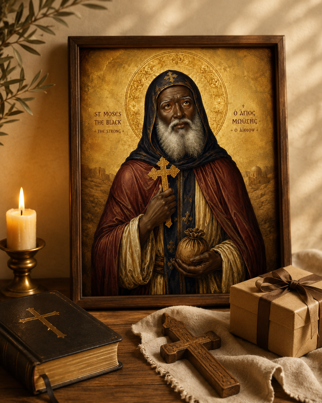 St Moses the Black Icon Printable, Orthodox Coptic Wall Art, Moses the Ethiopian, Desert Father Christian Digital Download - Image 3