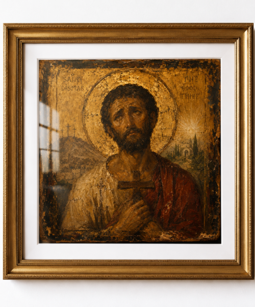Saint Dismas Icon JPG, Good Thief Catholic Wall Art, Ancient Monastery Christian Print, Repentance Mercy Digital Download