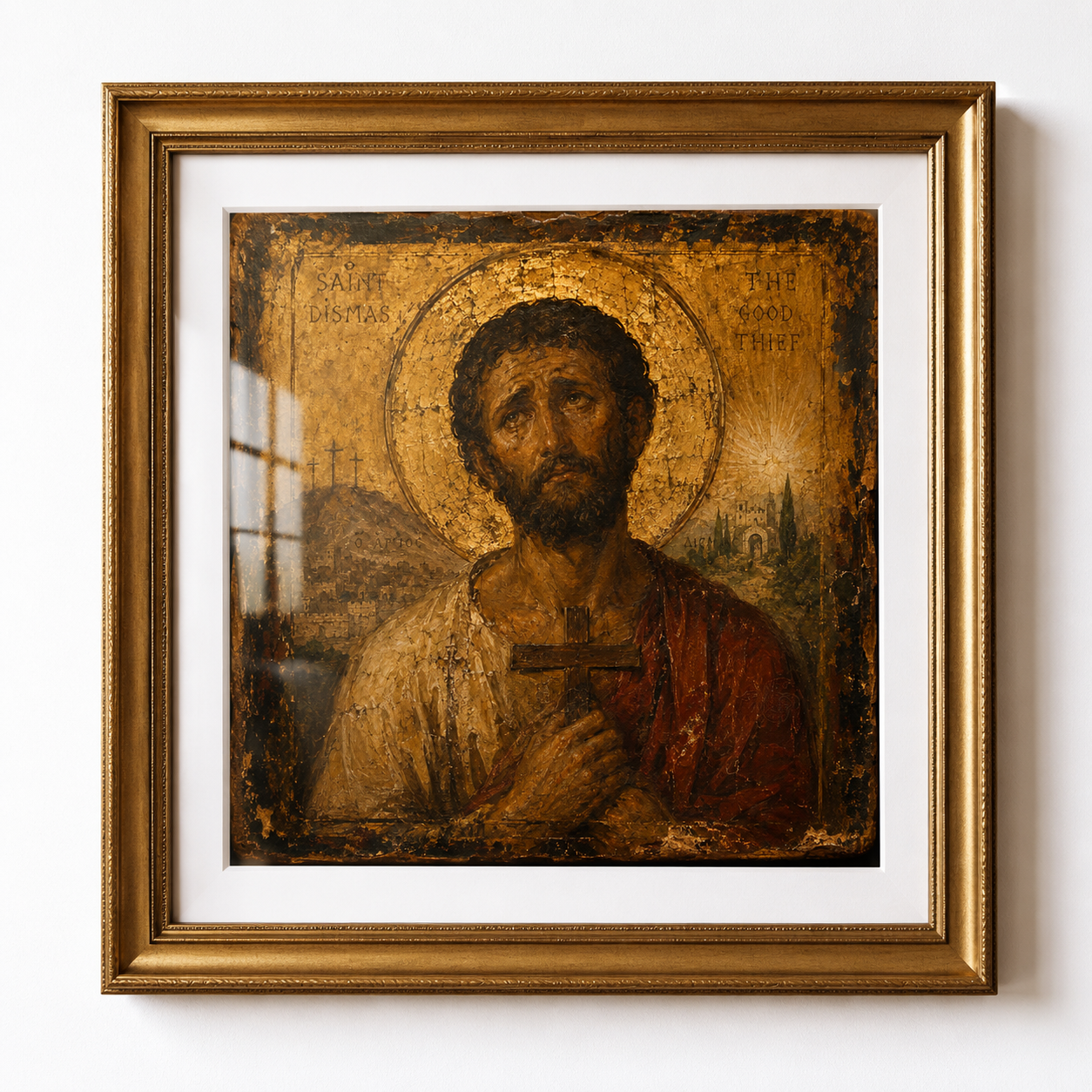 Saint Dismas Icon JPG, Good Thief Catholic Wall Art, Ancient Monastery Christian Print, Repentance Mercy Digital Download