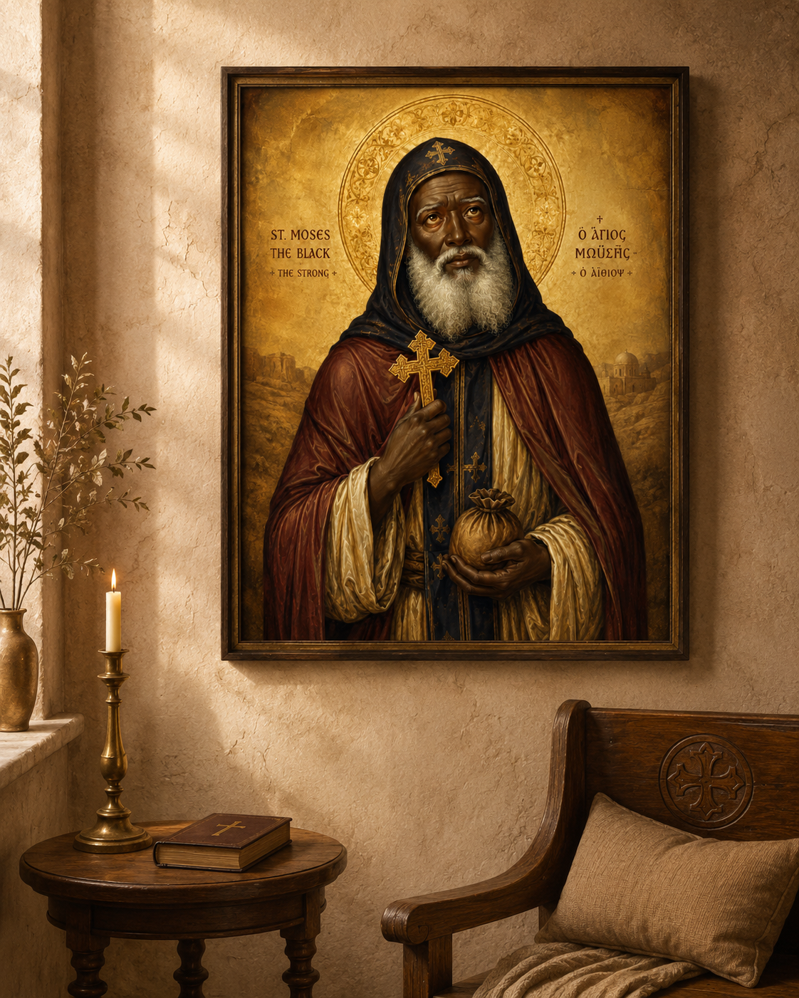St Moses the Black Icon Printable, Orthodox Coptic Wall Art, Moses the Ethiopian, Desert Father Christian Digital Download - Image 4