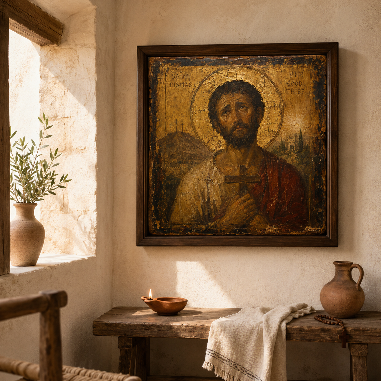 Saint Dismas Icon JPG, Good Thief Catholic Wall Art, Ancient Monastery Christian Print, Repentance Mercy Digital Download - Image 4