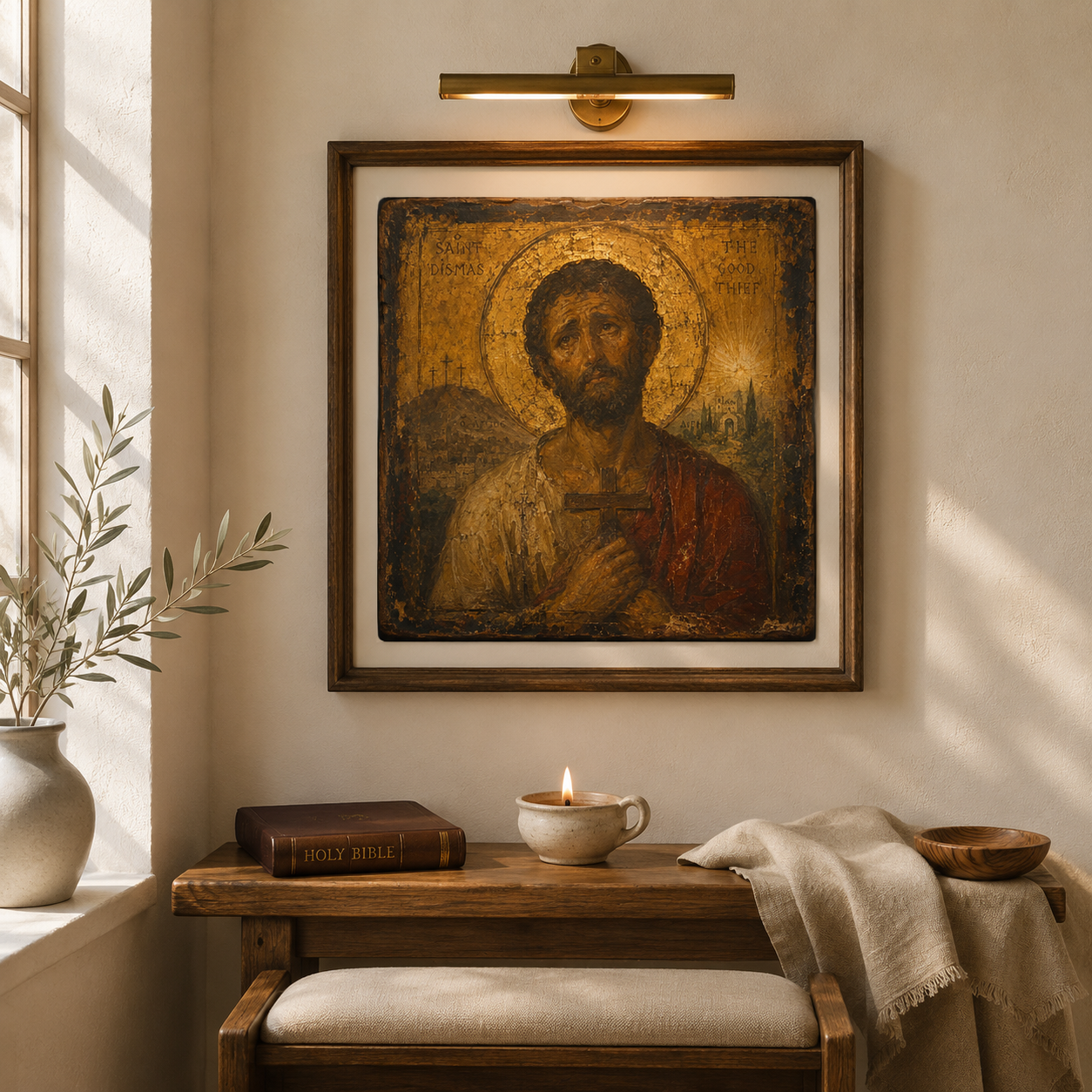 Saint Dismas Icon JPG, Good Thief Catholic Wall Art, Ancient Monastery Christian Print, Repentance Mercy Digital Download - Image 5