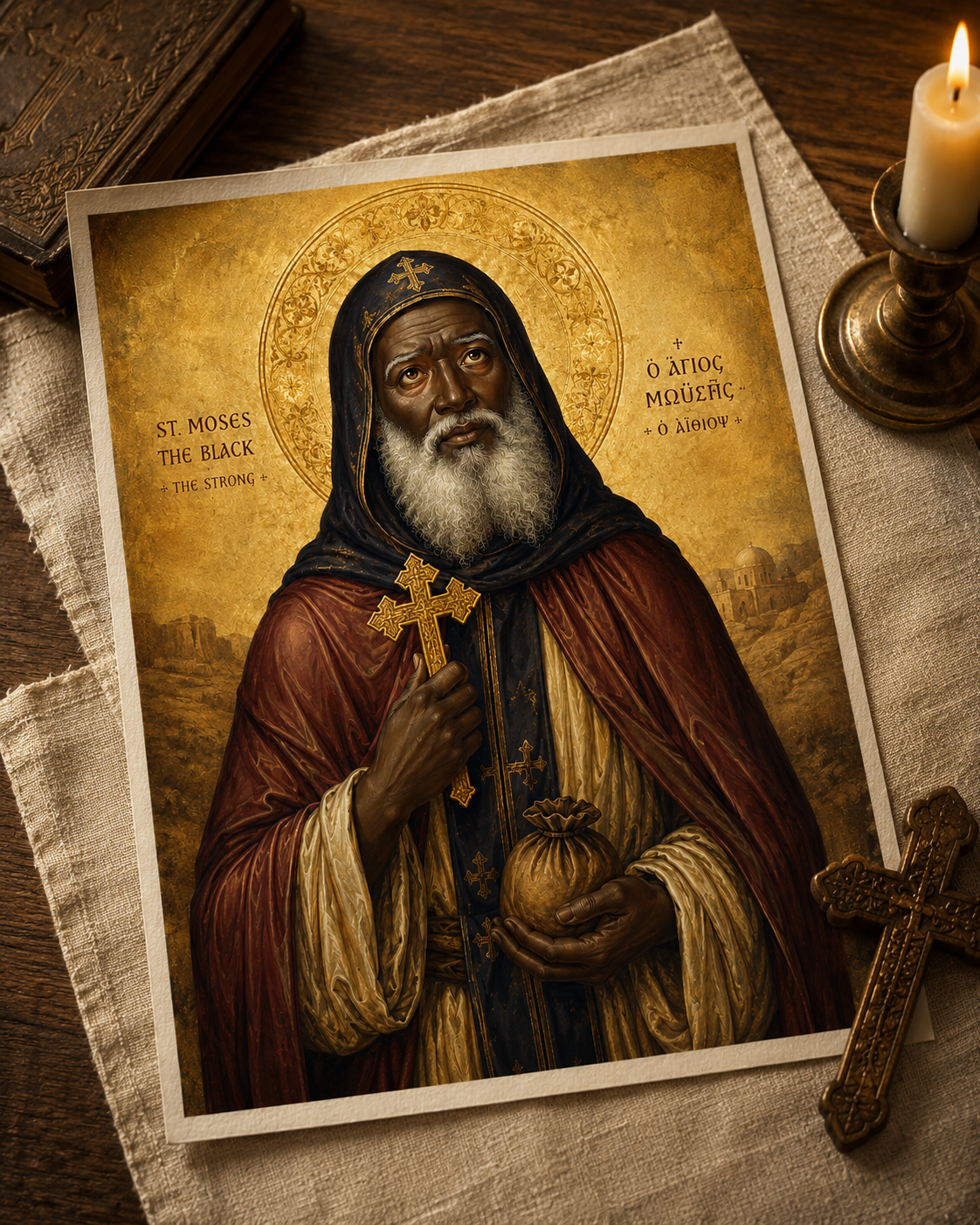 St Moses the Black Icon Printable, Orthodox Coptic Wall Art, Moses the Ethiopian, Desert Father Christian Digital Download