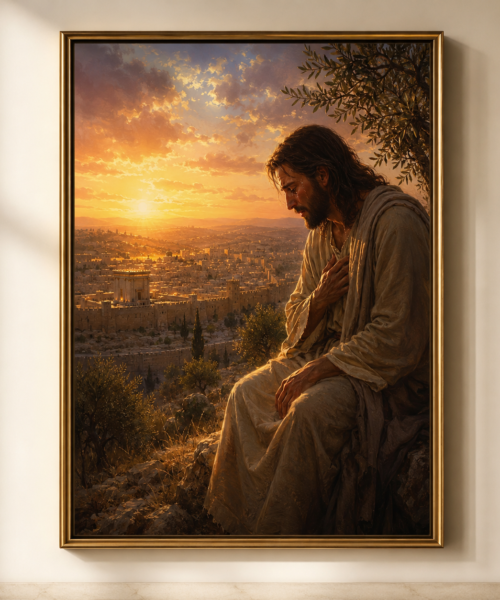 Jesus Weeps Over Jerusalem Print, Emotional Christian Wall Art, Luke 19 Bible Artwork, Mount of Olives Jerusalem Sunset Digital Download