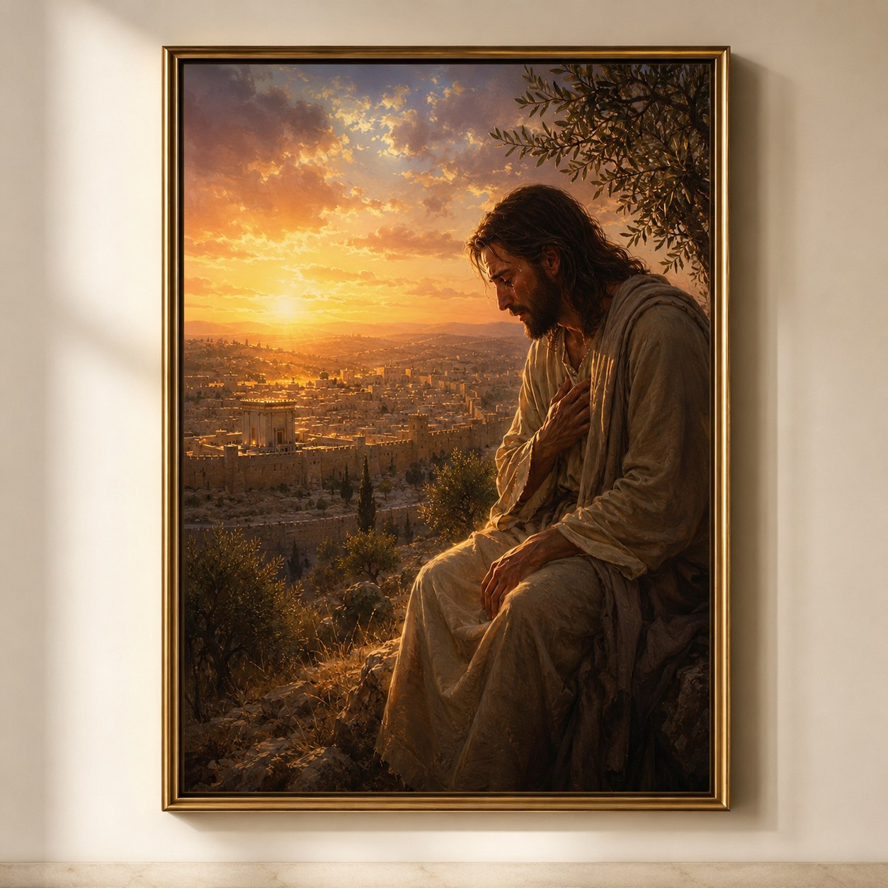 Jesus Weeps Over Jerusalem Print, Emotional Christian Wall Art, Luke 19 Bible Artwork, Mount of Olives Jerusalem Sunset Digital Download