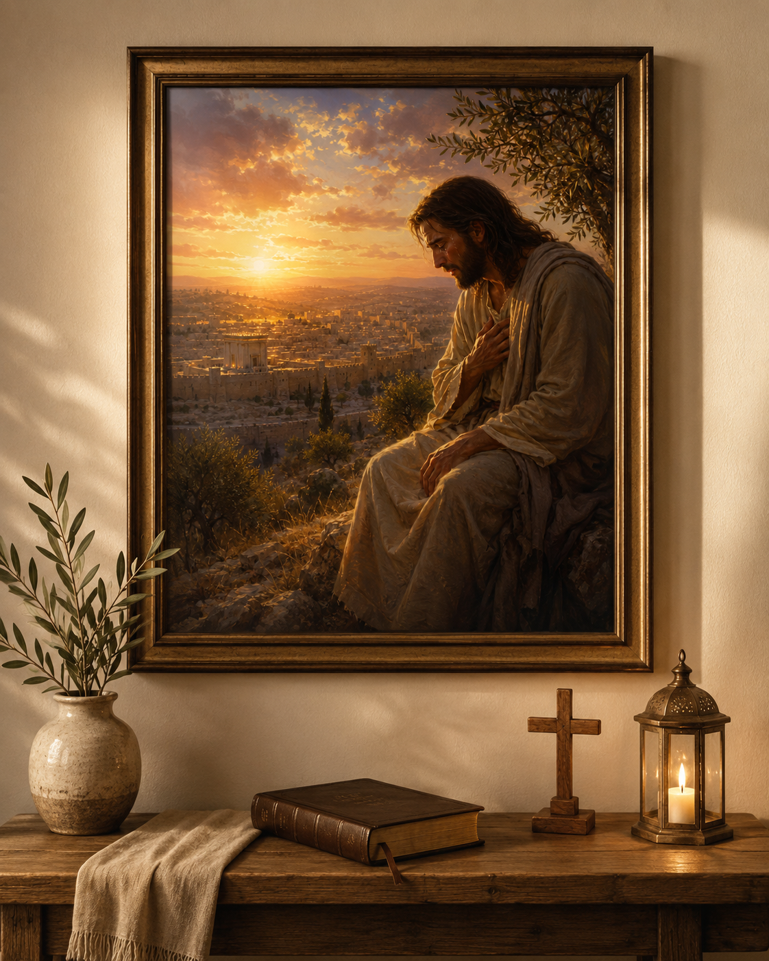Jesus Weeps Over Jerusalem Print, Emotional Christian Wall Art, Luke 19 Bible Artwork, Mount of Olives Jerusalem Sunset Digital Download - Image 5