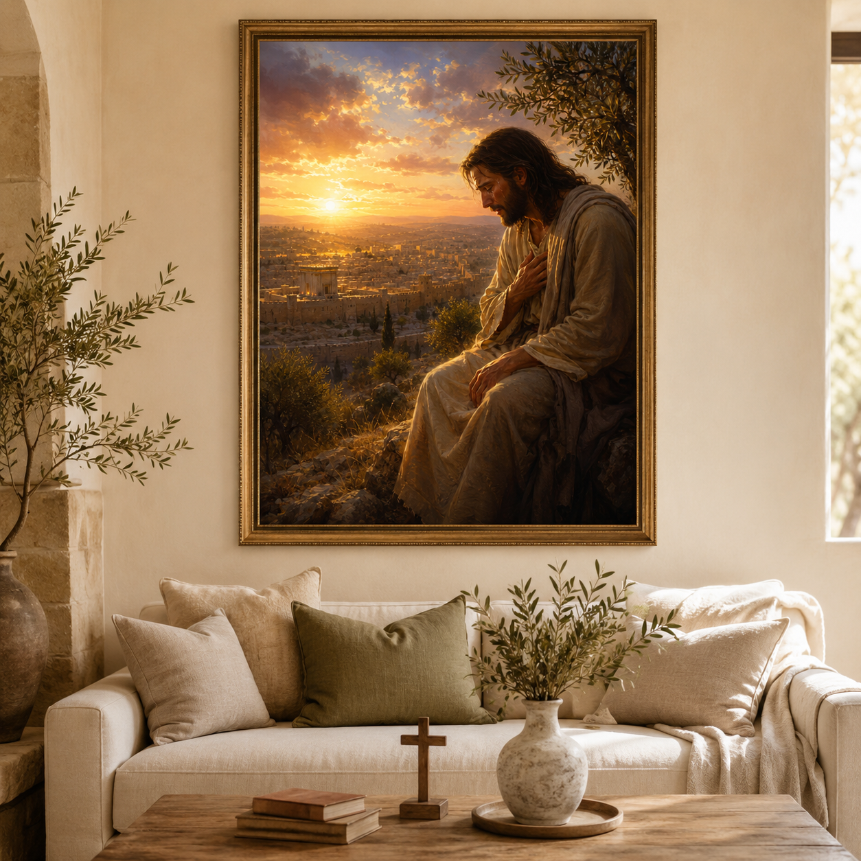 Jesus Weeps Over Jerusalem Print, Emotional Christian Wall Art, Luke 19 Bible Artwork, Mount of Olives Jerusalem Sunset Digital Download - Image 2