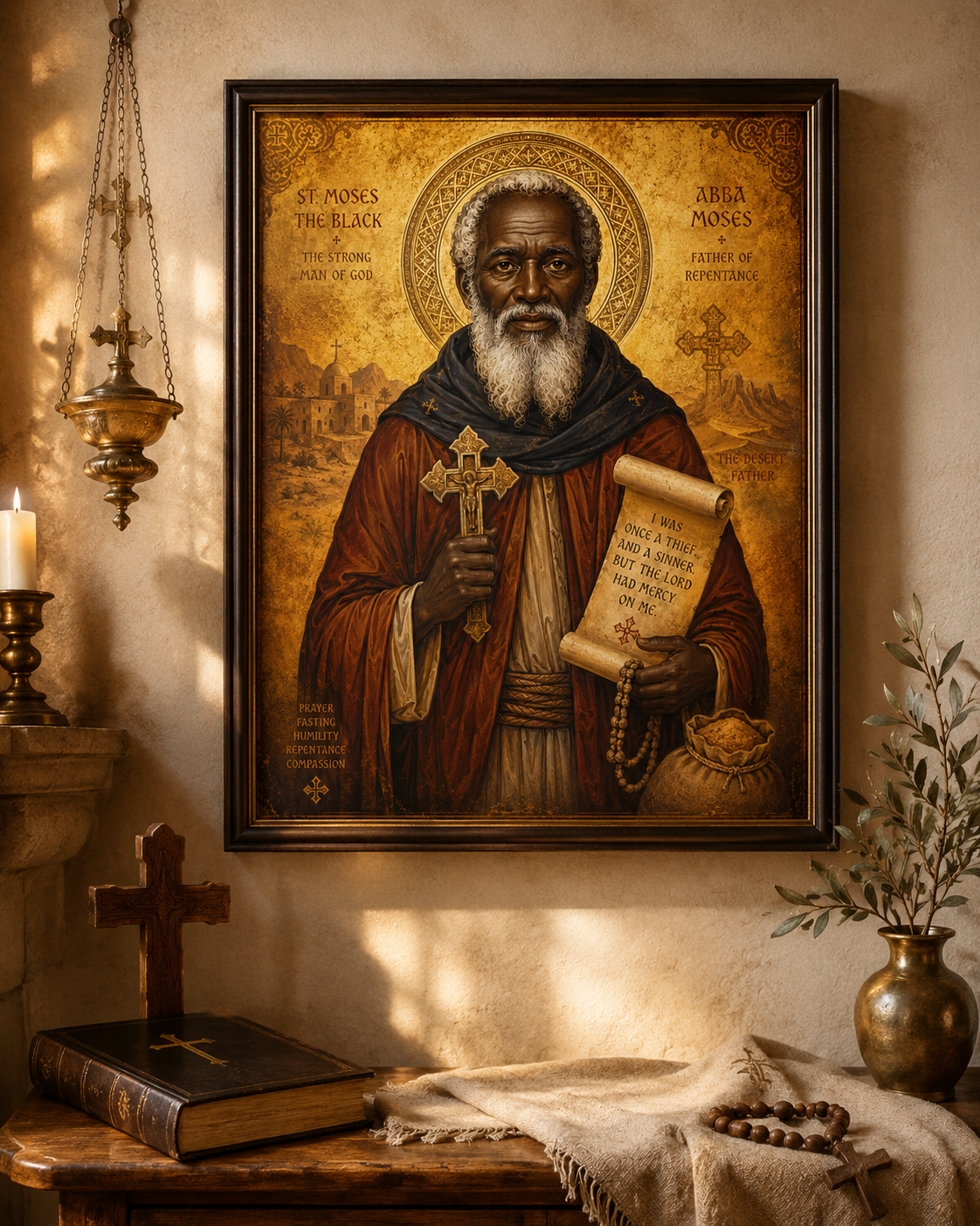 St Moses the Black Icon Printable, Coptic African Saint Wall Art, Saint Moses Ethiopian Orthodox Icon, Desert Father Christian Digital Download - Image 2