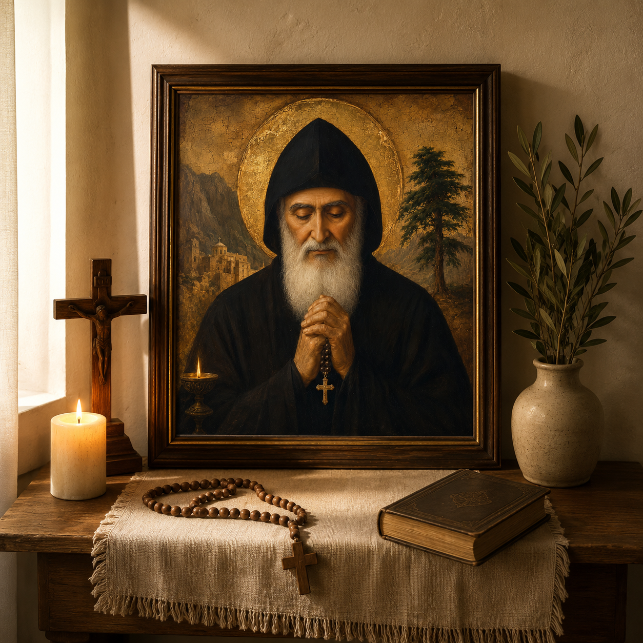 Saint Charbel Wall Art Printable, Maronite Catholic Icon Print, St Charbel Makhlouf Portrait, Lebanese Monk Prayer Corner Decor, Catholic Gift - Image 2