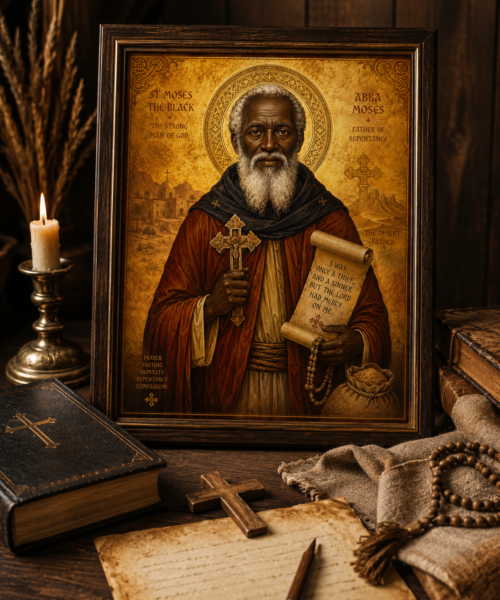 St Moses the Black Icon Printable, Coptic African Saint Wall Art, Saint Moses Ethiopian Orthodox Icon, Desert Father Christian Digital Download