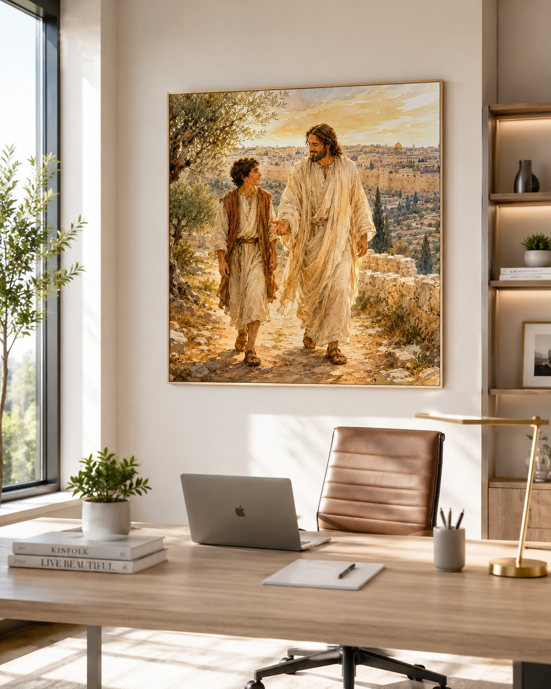 Jesus Walking with Youth Wall Art Print | Watercolor Jerusalem Christian Gift | Holy Land Bible Art | Religious Home Decor | Scripture Wall - Image 3