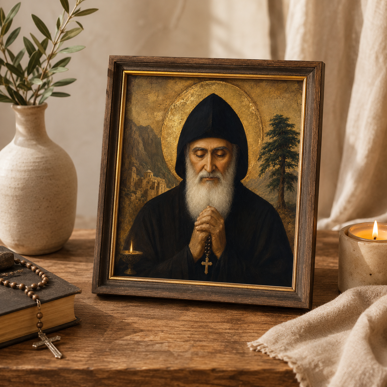 Saint Charbel Wall Art Printable, Maronite Catholic Icon Print, St Charbel Makhlouf Portrait, Lebanese Monk Prayer Corner Decor, Catholic Gift