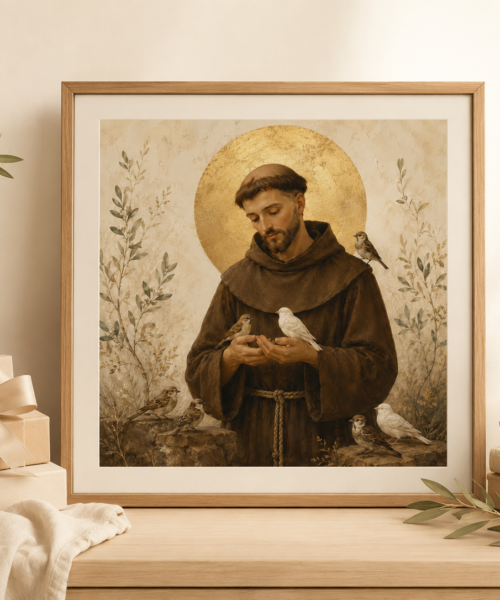 Saint Francis of Assisi Birds Print, Catholic Wall Art, Patron Saint of Animals, Square Christian Printable, Pet Memorial Gift