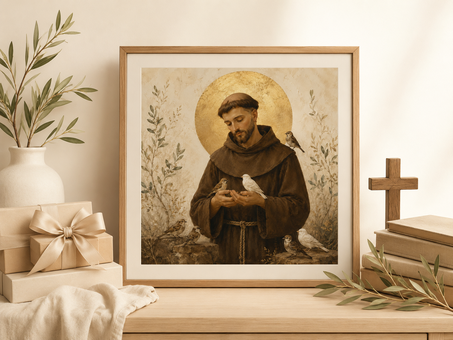 Saint Francis of Assisi Birds Print, Catholic Wall Art, Patron Saint of Animals, Square Christian Printable, Pet Memorial Gift