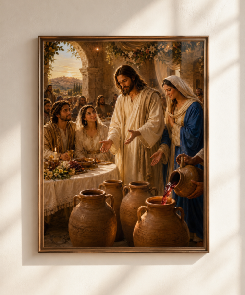 Wedding at Cana Print, Jesus Water to Wine Wall Art, Christian Wedding Gift, Catholic Marriage Gift, John 2 Bible Art