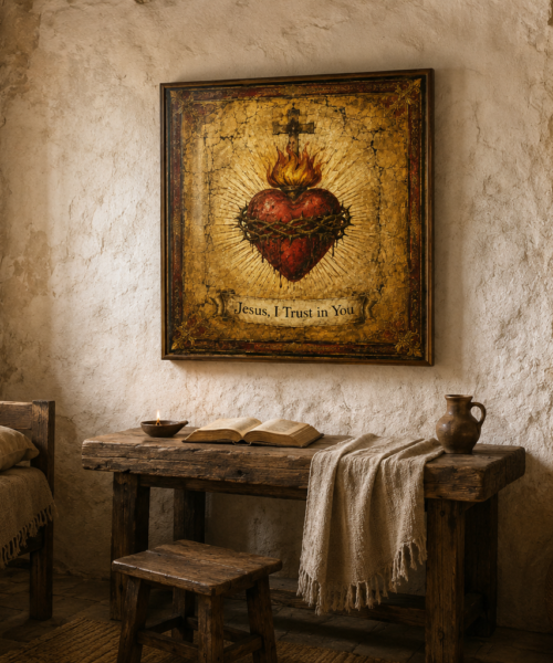 Sacred Heart of Jesus Print, Jesus I Trust in You Catholic Wall Art, Ancient Gold Icon Printable, Divine Mercy Prayer Room Digital Download