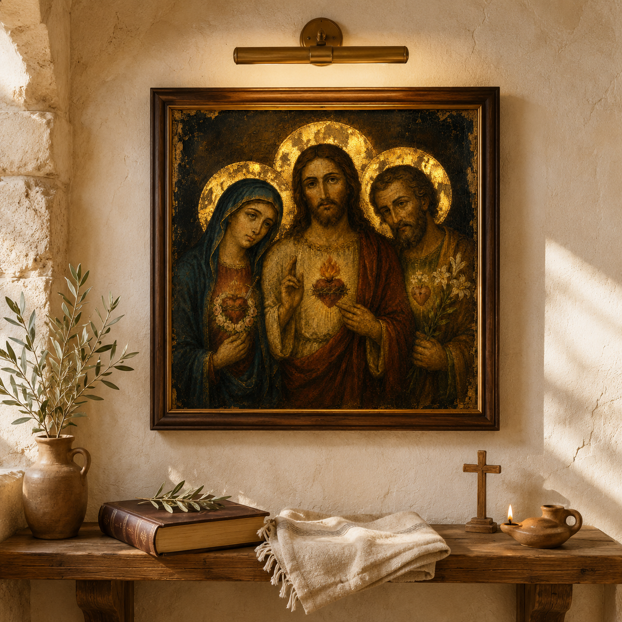 Holy Family Three Hearts Icon, Sacred Heart Jesus, Immaculate Heart Mary, Chaste Heart Joseph, Catholic Digital Print - Image 3
