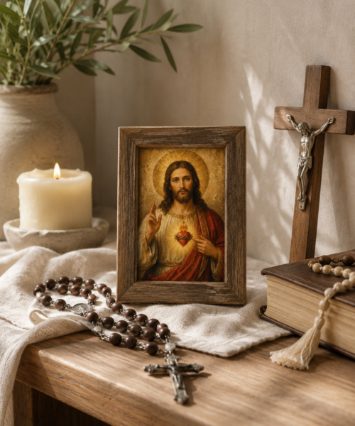 Sacred Heart of Jesus Mini Catholic Print, Printable Prayer Card, Pocket Holy Card, Small Devotional Icon for Home Altar Prayer Corner