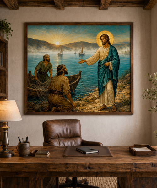 Jesus Calling Fishermen Sea of Galilee Wall Art Print | Christian Wall Art | Religious Home Decor | Bible Verse Art | Apostles Peter James