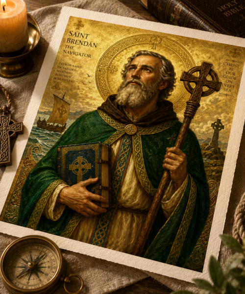 St Brendan the Navigator Icon Print, Irish Catholic Wall Art, Patron Saint of Sailors, Celtic Christian Printable, Traveler Saint Gift